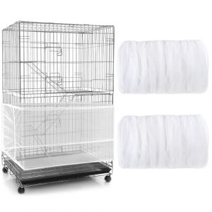 PLABBDPL Couverture de Cage &agrave; Oiseaux, 2 Pi&egrave;ces Housse de Protection en Maille, Ajustable Attrape Graine, Filet de Perroquet en Maille de Nylon, Couvre-Jupe Guard pour Cage Rondes Carr&eacute;, Blanc (Anilalowbility, neuf)