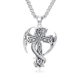 HARMONY BOLA Collier dragon pour homme en argent sterling 925 avec pendentif croix celtique croix dragon bijoux pour anniversaire de mari, p&egrave;re (HARMONY BOLA Jewellery, neuf)