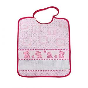 Bavoir pour crèche à broder avec ours en éponge – pour crèche et maternelle avec bande en étamine pour broder le nom – 100 % coton fabriqué en Italie (Rose) (ALMATEX SRL, neuf)