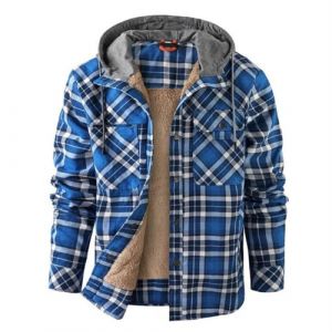 Duohropke Veste en bois &agrave; capuche pour homme, &agrave; carreaux, chemise thermique, manches longues, en coton, pour l'hiver, veste en bois &agrave; carreaux, veste de transition, veste en polaire, 01 bleu., L (PANGCON, neuf)