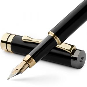 Wordsworth & Black Ensemble de stylo plume Bois de bambou -Plume moyenne, Coffret cadeau; Comprend 6 cartouches d'encre, Convertisseur de recharge d'encre, Lisse l'écriture [Bois noir] (Wordsworth & Bläck, neuf)