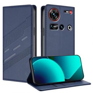 TAUYN Housse Folio en Cuir pour ZTE Nubia Z70 Ultra, Premium PU/TPU Cuir Portefeuille Etui Housse, avec Fentes pour Cartes, Fermeture Magn&eacute;tique, Antichoc Flip Case Cover. Bleu fonc&eacute; (Kuaigu, neuf)