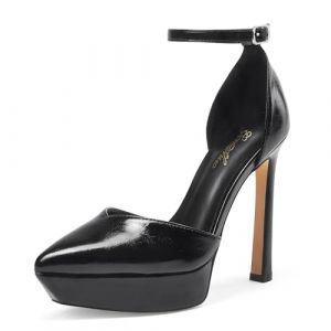 GENSHUO Talons Hauts à Plateforme pour Femmes Escarpins Sexy à Talons Aiguilles de 12 CM/4.72 Pouces Chaussures à Talons à Bride de Cheville et à Bout Fermé pour la Fête, Noir 37EU (angelilazhou, neuf)