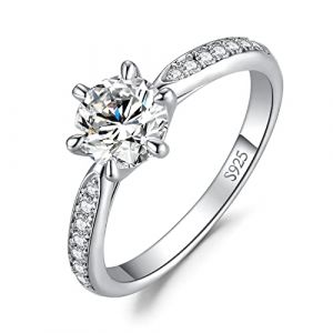 JewelryPalace 1ct Classique Cubic Zirconia Bague Taille Rond Solitaire Pierre Argent Massif 925 Femme, Bague Diamant Simul&eacute; Fian&ccedil;ailles Mariage Promise Alliance, Ensemble Bijoux Mariee (jewelrypalace, neuf)