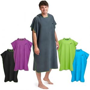 Fit-Flip Poncho de Plage Microfibre pour se Changer &ndash; Serviette Cabine pour Piscine Adulte et la Natation &ndash; de Bain Femme et Homme, Le Surf et la Plage &ndash; Taille: L, Gris Fonc&eacute; - Vert (Paraboo, neuf)