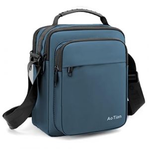 BAGZY Bandouliere Sacoche Homme, 9,7 Pouces Sac a Main Nylon Sacoche Tablette Pochette Epaule Homme Besace de Voyage école Travail Sac Porté épaule Sport Bourse Pochette Cartable (Bleu) (BAGZY, neuf)
