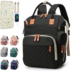 SHITIESHOU Sac à dos à langer pour bébé fille et garçon avec coussinet - 16 poches, noir, Large, Sac à dos à langer avec 3 poches isothermes pour biberons (shanghuimaoyi123, neuf)