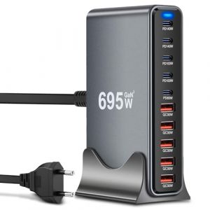 ARCELI Chargeur USB C 695 W 10 ports, GaN III, chargeur USB C avec 5 ports USB-C PD + 5 ports USB-A QC4.0, chargeur rapide pour téléphone 16/15/14 Pro Max, Samsung Galaxy, MacBook, Pad, ordinateur (lingyunfeng, neuf)