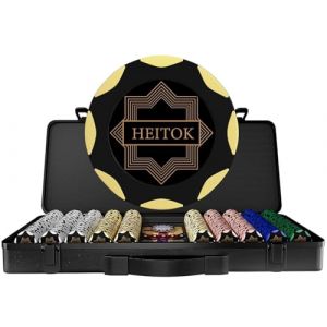 HEITOK Mallette Poker 500 Jetons Argile 14g - Coffret Luxe en Polycarbonate Allemand & Int&eacute;rieur Cuir PU - Set Poker Professionnel Indestructible, Casino Chips Lourds pour Texas Hold'em - Id&eacute;e Cadeau (HEITOK, neuf)