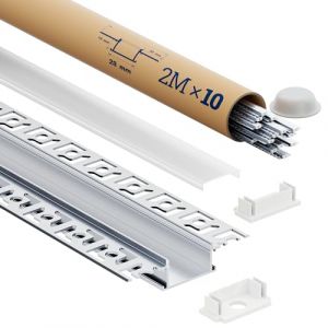 Profilé LED 2m en Aluminium encastrable placo, Lot de 10 Rails LED avec Diffuseur | Pour Rubans LED jusqu’à 20mm, Dimensions 64.2 × 13.8mm, Inclus embouts, vis et clips de montage (SA01, 2M 10 pièces) (YADIANNA LIGHTING, neuf)