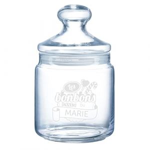 Bocal en verre personnalisé pour conserver les bonbons, gravé avec un prénom (Calledelregalo, neuf)