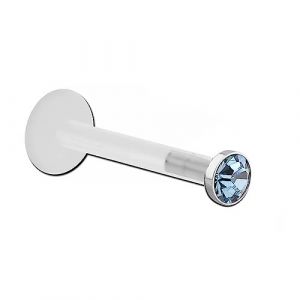 Inoki - Micro labret Bioflex Cristal 2.35mm serti acier - Jonc/Tige 1.2 mm, Long. int. 6 mm, Élément 2.35 mm - Aiguemarine (INOKI PIERCING, neuf)