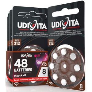 48 Piles Auditives Taille 312 Udivita PR41 (Marron) Zinc-Air Hearing Evolution avec Technologie Phono Pulse - 6 Blisters de 8 Piles (Eurocali, neuf)