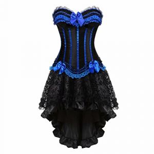 Josamogre Femme Sexy Corset Overbust Bustiers Jupe Tutu Set Robe Gothique Rayures Dentelle Halloweenn Bleu 3xl (Josamogre Corset, neuf)