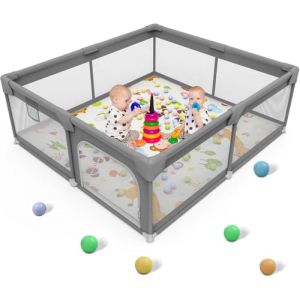 Parc Bebe 120x120 cm, Parc Enfant Avec 50 Balles, 2 Poignées et 1 Panier de Rangement pour Balles, Parc Bébé XXL pour en Bas Âge, centre d'activités pour enfants -Gris (JUTAIB, neuf)