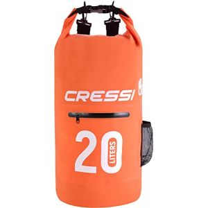 CRESSI Dry Bag Premium Sac 100% Étanche Imperméable avec Poche Porte-Bouteilles, Flottant Haute Qualité Mixte, Orange (Orange/Zip), 20 LT (Cressi 1946, neuf)