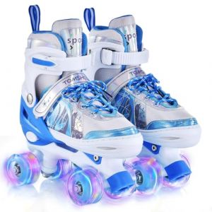 TOMSHOO Patins à roulettes Fille, Roller Enfant Fille avec LED Lumineuse Roues, Rollers Quad Enfant Taille Réglable, pour Débutants Enfants Cadeau (YiDar, neuf)