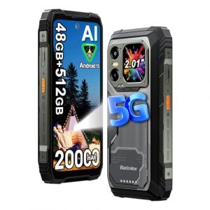 Blackview XPLORE 1 (48Go+512Go) 5G Smartphone Portable Incassable, Android 15 T&eacute;l&eacute;phone D&eacute;bloqu&eacute;, 64MP+50MP, 6.78" FHD+ Double &eacute;cran, 20000mAh Smartphone Etanche, Dual SIM/4G/5G/NFC/OTG/GPS/FM, Noir (T&eacute;l&eacute;phones Portables D&eacute;bloqu&eacute;s Store, neuf)