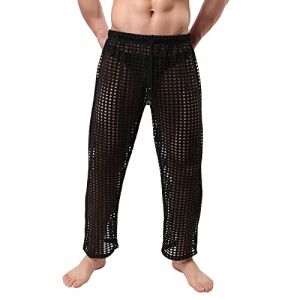 RUMAOZIA Pantalon en r&eacute;sille pour homme - Muscle transparent - Legging muscle transparent avec cordon de serrage - Pantalon long en maille - Sous-v&ecirc;tements - Pantalon d'&eacute;t&eacute; long, Noir , L (runBel, neuf)