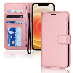 TECHGEAR Etui iPhone iPhone 12, iPhone 12 Pro Portefeuille - Housse en Cuir avec Rabat de Protection, Fentes pour Cartes, Béquille et Dragonne, Cuir PU Rose Compatible avec iPhone 12/12 Pro 6.1" (TECHGEAR Solutions, neuf)