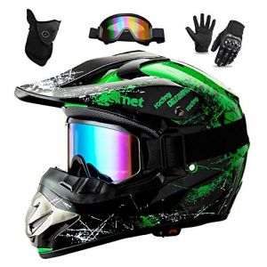 WEITY Casques Motocross Enfant Et Adulte Set,Avec Gants Lunettes Masques,Hommes Casques Intégraux AVT MX Casques Moto De Cross Enfants Quad Bike Vélo De Montagne DOT Certification (L,vert) (WEITY, neuf)