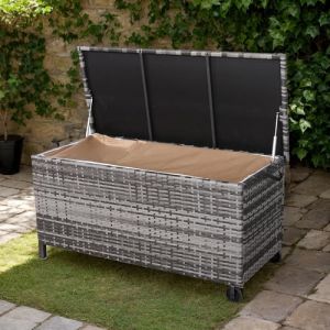 Rattan park Bac Rangement Exterieur et Coffre de Jardin Étanche avec Ressort Pneumatique, Couvercle en Polycarbonate Renforcé et Roulettes pour Intérieur et Extérieur (Grey, 122x56x61cm 417L) (Rattanpark Furniture, neuf)