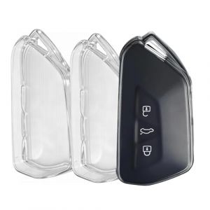 2 Pi&egrave;ces - Coque Cl&eacute;, &Eacute;tui Cl&eacute;s Adapt&eacute; pour VW Golf 8 MK8 GTE GTI ID.3 ID.4 Seat Leon MK4 Tarraco Ateca, Couvre Clef Cache Cle Voiture Tel&eacute;commande, Coque Smart Key (Transparent) (guangzhoushuangfengmaoyiyouxiangongsi, neuf)