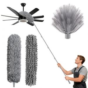 Freyeeti 6m Plumeau Telescopique, avec Manche d'extension de 0,6 &agrave; 4,9 m, Toile d'araign&eacute;e et Brosse d'angle pour Nettoyage, Microfibre Lavable pour Plafonds, Stores, Toile D'Araign&eacute;e (FRESHFINDSHOP, neuf)