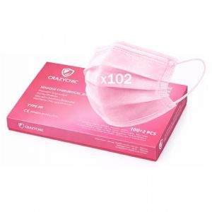 CRAZYCHIC - x102 Masque Chirurgical M&eacute;dical ROSE Type IIR - Certifi&eacute; CE Norme EN14683 - Masque Jetable 3 Plis Protection Respiratoire - Haute Filtration EFB>99% - Lot de 102 pi&egrave;ces (Crazychic, neuf)