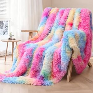 KANKAEU Plaid Arc en Ciel, Couverture Polaire Ultra Douce et R&eacute;versible 220x240 cm, Plaid Doudou pour Canap&eacute;/Lit, Lavable en Machine, Id&eacute;e Cadeau Parfaite pour Hiver & No&euml;l (KANKAEU, neuf)