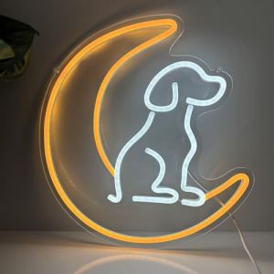 HFHungkeong Panneau néon LED 3D pour décoration murale en forme de chien, décoration murale en forme d'animal - Panneau lumineux néon pour chiot, chambre à coucher, salon, cadeau commémoratif (The blue sky of rhyme, neuf)