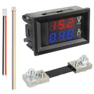 JAMHER 100A DC 0-100 V LED Amp&egrave;rem&egrave;tre Num&eacute;rique Voltm&egrave;tre, D&eacute;tecteur Rouge et Bleu Tension Panneau Amp&egrave;re pour Amp&eacute;m&egrave;tre Voltm&egrave;tre Gauge Panneau (JAMHER, neuf)