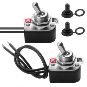 2 Pièces Interrupteur a Bascule 2 Positions, 6A 250V 15A 220V Plaque d'interrupteur Marche/Arrêt Précâblés ON OFF SPST et Capuchon Étanche pour Voiture Camions Bateaux Modification Électrique (RuiChaoXiYi, neuf)