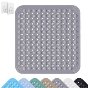 Tapis de Douche, 80 x 80 cm Tapis de Douche Carr&eacute; en PVC, Tapis de Salle de Bain avec Drainage, Grand Tapis de Bain Carr&eacute; avec Ventouses, Tapis Antid&eacute;rapant en PVC, pour Douche et Sauna(Gris) (VIQIHEOE Store, neuf)