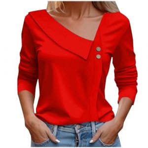 Tunique Noire Soldes Chemise Verte Femme Soldes Chemisier Manche 3/4 T Shirts Humoristique Hiver Tenue Chic en Mousseline De Soie Tunique Rouge Blouse Cache Coeur Haut Epaule Denudee (CHOHJIA, neuf)