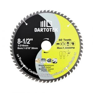 DARTOTEK TCT Lame De Scie Circulaire Dents 60T Multi-mat&eacute;riaux Disque &agrave; D&eacute;couper Arbre de 30mm pour Bois Aluminium Plastique 216mm (SHDIATOOL, neuf)