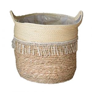 KMERCE Panier à Plantes d'intérieur Osier Grand, Cache Pot Plante Naturel tressé à la Main, Décoration d'intérieur, Pot de fleurs bohème décoratif avec insert en film, diamètre de 25cm (Slton, neuf)