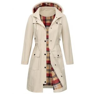 Tuopuda Parka Imperméable Femme Longue Coupe Vent avec Capuche Veste de Pluie Printemps Automne Manteau mi Saison Vêtements d'Extérieur Zippé pour Camping Randonnée Pêche Sport, kaki, XL (GHF-Direct, neuf)