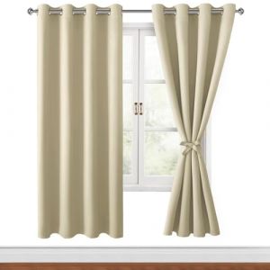 Hiasan Rideau Occultant avec Embrasses, Rideau Thermique Isolant Anti Froid et Chaleur, pour Chambre Salon Anti Bruit &agrave; &oelig;illets, 2 Pieces, 140 x 200 cm (Largeur x Hauteur), Beige Clair (Hiasan, neuf)