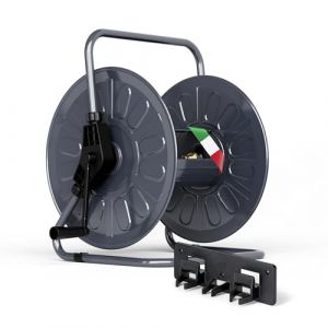 Livlig53 LIVLIG Enrouleur de tuyau d'arrosage en m&eacute;tal de 50 m, avec rev&ecirc;tement par pulv&eacute;risation, montage mural et au sol, fabriqu&eacute; en Italie, anthracite (New-Ventures, neuf)