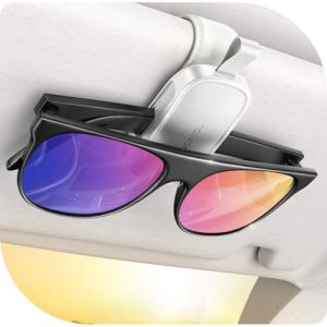 JOYROOM 2 Pack Porte Lunettes pour Voiture, Magn&eacute;tique Support Lunette Voiture, Universel Porte Lunettes de Soleil Auto en Cuir, Clip Lunettes De Soleil Compatible avec Tous Types de Lunettes (Blanc) (XLH Tech, neuf)