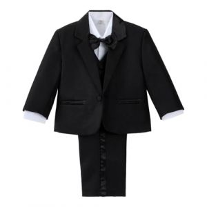 Lito Angels Costume Mariage Ceremonie Bebe Garcon, Ensemble 5 Pieces (Blazer, Gilet, Chemise, Noeud Papillon et Pantalon), Taille 6 Mois (étiquette en Tissu 6M), Noir (Lito Angels FR, neuf)