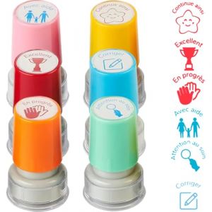KBIBCK Lot de 6 Tampons Enseignants Français, Tampon Ecole pour Enseignant, Tampons Encreur pour Enfant avec Boîte, Tampons Auto Encreur TamponEnseignant Maternelle Cadeau pour Professeur TamponEcole (Dong Guan Shi Di Sheng Mao Yi You Xian Gong Si, neuf)