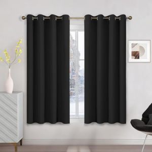 Runy&eacute;la Rideau Occultant Thermique Isolant Anti Froid 120x140 (LxH), Lot de 2 Rideaux Fen&ecirc;tre Opaques Noir &agrave; Oeillets Anti Chaleur UV Bruit, Int&eacute;rieurs Decoration Dressing Salon Chambre Maison (Runi-EU, neuf)