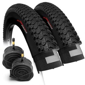 Fincci Pneu VTT 26 Pouces - Paire Pliable Pneus 26 x 2.1 Pouces 57-559 - Cupar Pneu avec Chambre à Air 26 Schrader - pour de Ville Bicyclette, VTT Montagne bici, Route Vélo, Paquet de 2 Accessoire (Fincci, neuf)