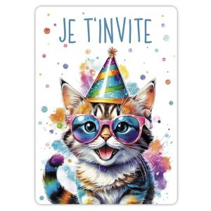 12 cartes d'invitation amusantes pour un anniversaire d'enfant avec vernis scintillant (sans pochettes) - invitation color&eacute;e pour une f&ecirc;te d'anniversaire - invitation &agrave; une f&ecirc;te (Chat) (Calluna UG, neuf)