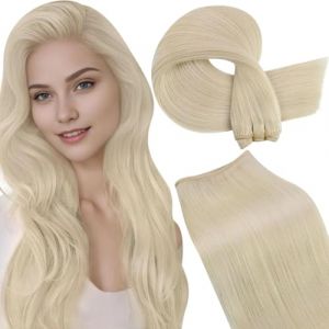 LaaVoo 60cm Extension Cheveux Naturel Tissage Blond 100g Extension Cheveux Naturel Tissage Blonde Tissage Extension Cheveux Humain Platine Blonde Lisse #613 (Laavoo, neuf)