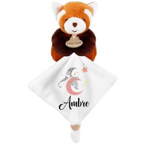 KDO MAGIC - Doudou personnalisé - Personnalisable avec Un prénom - Peluche personnalisée - Cadeau Naissance, garçon, Fille, bébé, Anniversaire (Lune Rose, Panda Roux) (KDO-MAGIC, neuf)