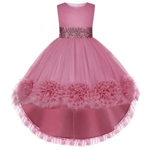 BUNNY LULU Robe pour Filles &agrave; &eacute;paule inclin&eacute;e pour Demoiselle d'honneur, Princesse de Mariage, n&oelig;ud d'anniversaire pour Enfants, soir&eacute;e de Bal de f&ecirc;te de Boule (Rose 7-8 Ans) (Bunny LuLu Store, neuf)