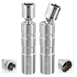 Maxentico Cle a Bougie 14mm et 16mm, 2 Pièces Precision Steel Clé À Bougie, Paroi Mince Clés À Bougie Allumage, Douille Bougie, Douilles de Bougie D'Allumage Magnétique, Généraux Bougie Cles (MAYHDG, neuf)
